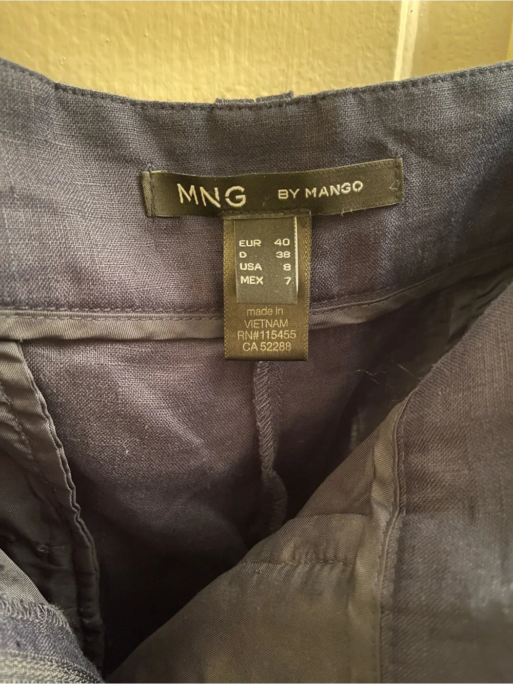 Mango 100% Linen Dressy Wide-Leg Pants in Navy Blue for Work or Special Occasion